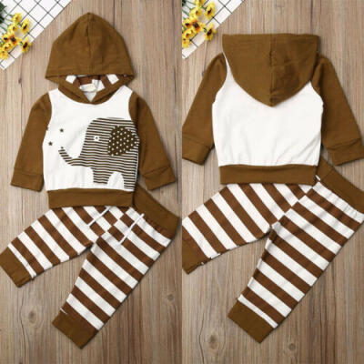 

Kids Baby Boy Cartoon Hoodie Tops Striped Pants Outfits Sweatshirt Tracksuit