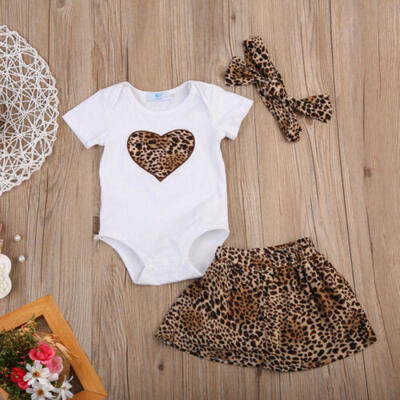 

US Baby Girl Infant Leopard Romper Tops Dress Skirt 3PCS Outfits Sunsuit Summer
