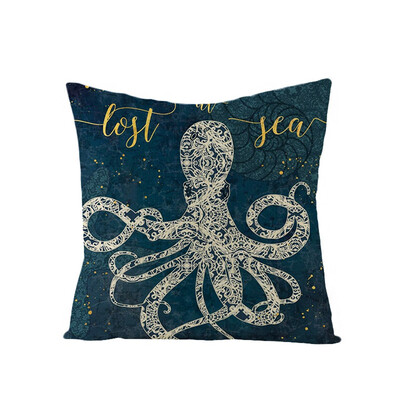 

Ocean Creature Octopus Sea Horse Sea Turtle Home Decor Vintage Pillow Case Square Marine Life Print Pillow Case