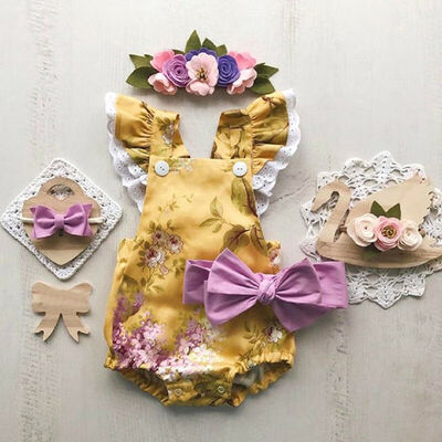 

SUNSIOM Lace Newborn Baby Girl Flower Romper Jumpsuit Playsuit Outfits Clothes Summer UK