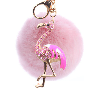 

Flamingo Keychain Rex Rabbit Fur Ball Exquisite Accessories Car Keychain