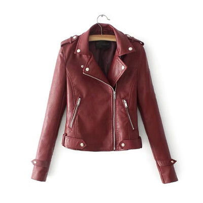 

2019 Women Faux Leather Motorcycle Biker Slim Jacket Vegan Pleather Short Coat