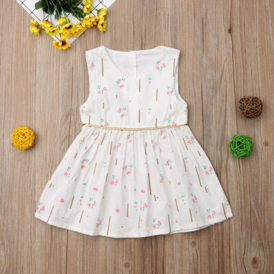 

Cotton Kids Baby Girls Dress Floral Sleeveless Dresses Party Sundress Clothes