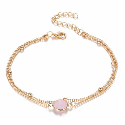 

Fashion Rhinestone Inlaid Beaded Ankle Bracelet Lady Double Layer Anklet Jewelry