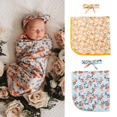 

AU Newborn Baby Floral Swaddle Wrap Swaddle Sleeping Bag Blanket Headband Cotton