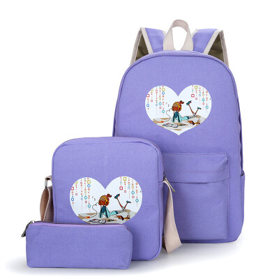 

Backpack female Korean leisure travel travel backpack large capacity high school student bag canvas 3 piece set bag