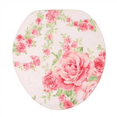 

Greensen 4pcsset Rose Printed Pattern Shower Curtain Rug Lid Toilet Cover Mat Bath Mat Set