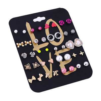 

20pairs of Earrings Sexy Flower Crystal Rinestone Heart Shape Stud Earrings Gifts Presents Earrings Set