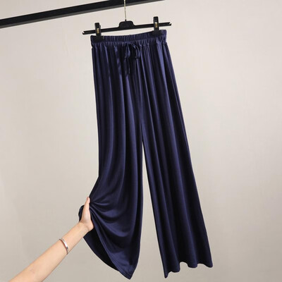 

Fashion Women Autumn Modal Wide Leg Pants Solid Color Drawstring Straight Elastic High Waist Loose Trousers