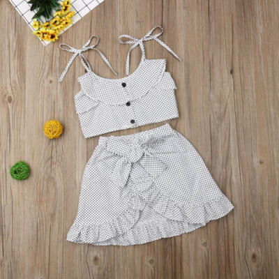 

Toddler Kids Baby Girl Summer Ruffle Tops Bowknot Dress 2PCS Outfits Sunsuit