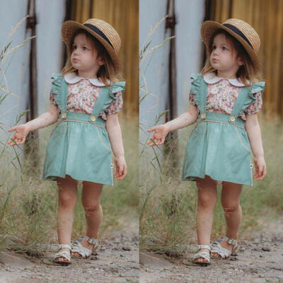 

US Toddler Baby Girl Princess Dress Outfits Ruffle TopsSuspender Skirt Clothes