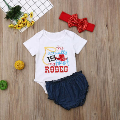 

July 4th Newborn Baby Girl Clothes Independence Day Tops Shorts Headband Outfit