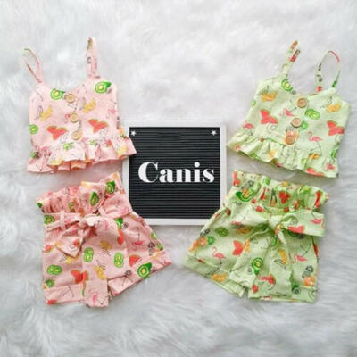 

US Toddler Kids Baby Girl Flamingo Sling Tops Crop Pants Outfits Clothes Summer