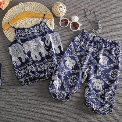 

2PCS Kids Girls Elephant Vest TopsLong Pants Summer Clothes Outfits Set 2-7Y