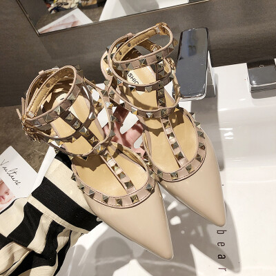 

Baotou Sandals Fairy Style LadiesMedium-heeled Rivet-pointed Single Shoes