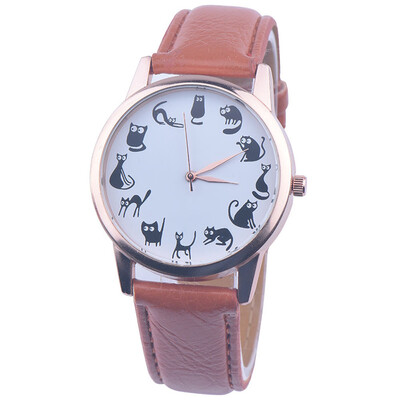 

New Fashion Women Watches montre femme Casaul Cat Pattern Leather Band Quartz Watches Women Relogio Feminino Bayan Kol Saati