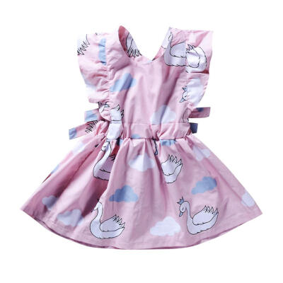 

Sweet Girls Ruffle Sleeve Back Bowknot Cute Animal Print Backless Dress