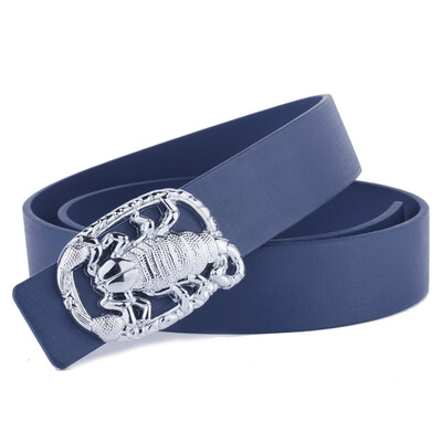 

Men Belt PU Leather Scorpion Metal Buckle Front Adjustable Waist Strap Waistband