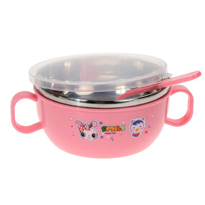 

Children Kids handle Soup Bowl Container Dish Stainless Steel Nonslip