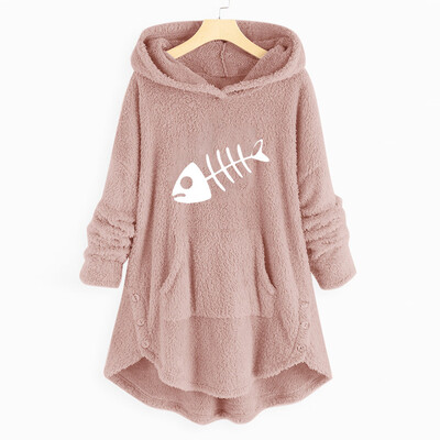 

Tailored Women Cartoon Embroidery Plus Size Warm Hooded Top Button Sweater Blouse Shirts