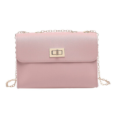 

Korean Style Women Cover-Style Lock Small Square Bag Fashion Solid Color Messenger Bags Chain Phone Bags Crossbody PU Bag