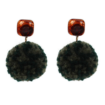 

Round Fluff Wool Ball Earrings Geometric Resin Square Ear Decoration Pendants