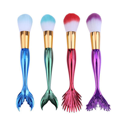 

4pcs Mixed Color Fish Tail Makeup Brushes Set Foundation Blush Brush Kit