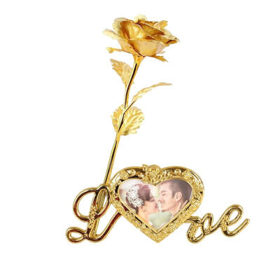 

New Hot 24K Gold Plated Artificial Rose Flower With Photo Frame Base Unique Gifts For Valentines Day Thanksgiving Mothers Day