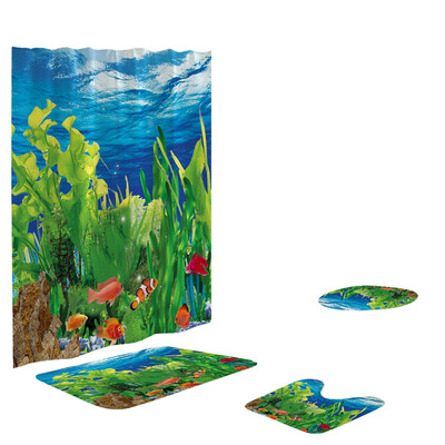 

Gobestart 4PCS Non Slip Toilet Polyester Cover Mat Set Bathroom Shower Curtain
