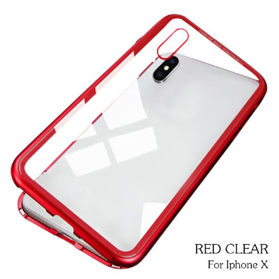 

Magneto Magnetic Adsorption Case Clear Tempered Glass Red Clear i-phone XR