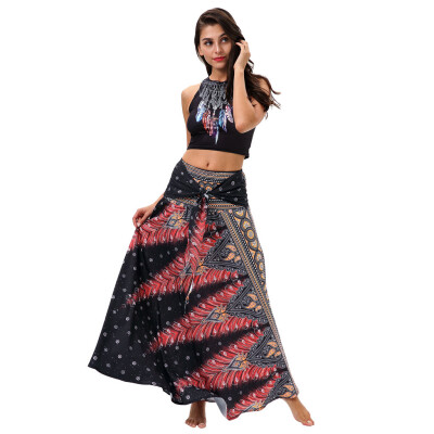 

Roseonmyhand Women Long Hippie Bohemian Gypsy Boho Flowers Elastic Waist Floral Halter Skirt