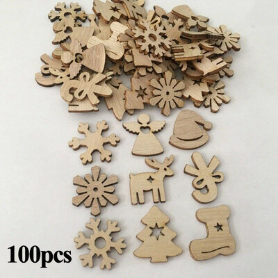 

100x Christmas Snowflakes Wooden Pendants Xmas Tree Ornaments Hanging Decoration