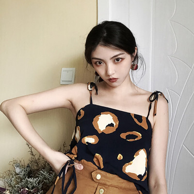 

Fashion Women Lace Up Chic Printed Spaghetti Straps Camisole