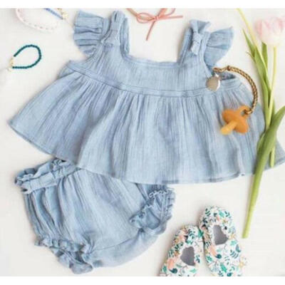 

2PCS Baby Girls Kids Summer Clothes Bow Ruffle Tops T-shirtHot Shorts Outfits