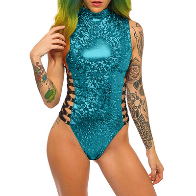 

Starmoon Women Fashion Sexy Colorful High Collar Zipper Radiation Tether Jumpsuits