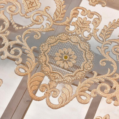 

Gold Flower Sheer Curtain Window Screening Window Rod Pocket Curtain Panel for Living Room Bedroom Dining Room 39"X51" 1 Panel