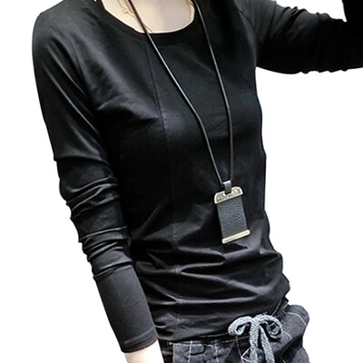 

Fashion Solid Colors Women T-shirts Long Sleeve Slim O Neck Shirts Female T shirt Tops Polyester Tshirt 2019 Harajuku