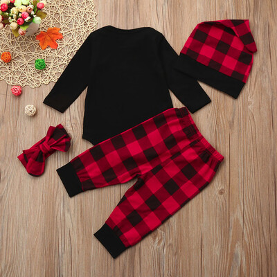 

Newborn Girls Boys Girl Christmas Letter Tops Plaid Pants Outfits Clothes Set