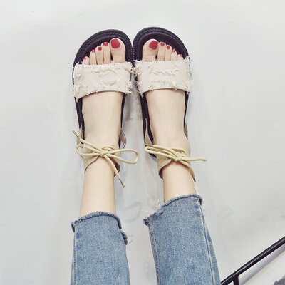 

Soft-soled&thick-soled sandals for women summer straps Korean version of 100 sets of frosted flat-soled student high-top Roman