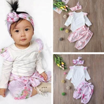 

Cute Newborn Baby Girl Floral Long sleeve Jumpsuit RomperBodysuit Pant Outfit