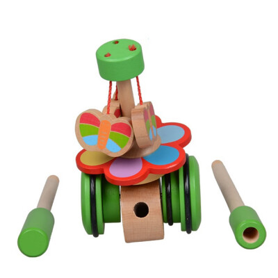 

YIWULACreative Puzzle Wooden Butterfly Cartoon Animal Baby Toddler Toy Cart