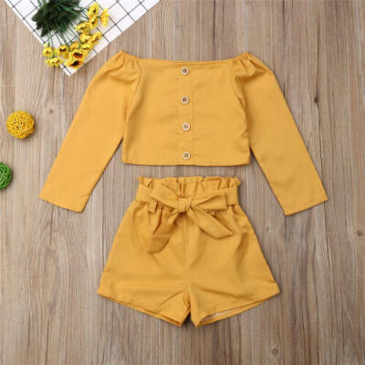 

Toddlers Baby Girls Cotton Clothes Long Sleeve Shirt Tops TeeShorts Outfits Set