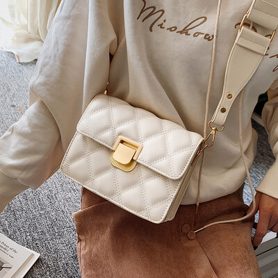 

Ins super fire small bag wild Messenger bag handbag 2019 new fashion rhombic embroidery line wide shoulder strap small square bag