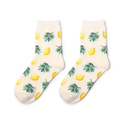 

Cotton fashion homewear casual soft women girls home hot sales cute High-Top Cartoon Fruit Printed Socks