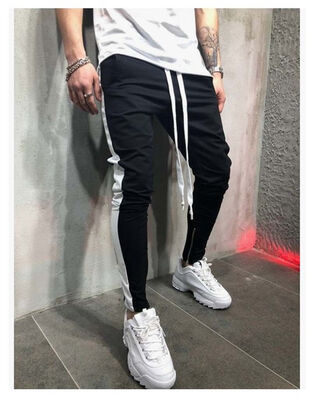 

MEN HIPSTER Jogger Gym Workout TRACK SIDE COLOR STRIPE TRACK ANKLE ZIP PANTS