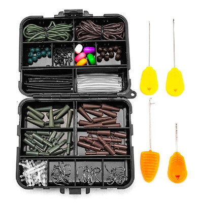 

143PCS Carp Fishing Tackle Box Clips Hooks Swivels Baiting Needles Terminal Rigs