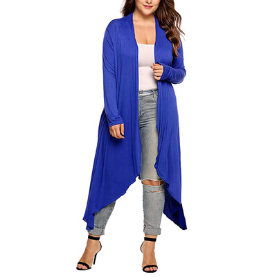

Toponeto Womens Plus Size Long Sleeve Waterfall Asymmetric Drape Open Long Maxi Cardigan