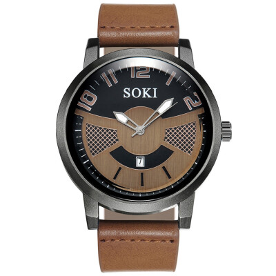 

Gobestart SOKI 2019 NEW Sport Watches Mens Quartz Clock Man Leather Wrist Watch