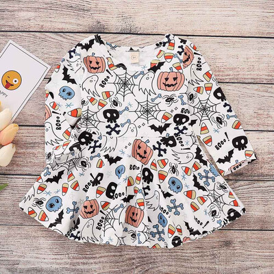

Toddler Baby Girls Pumpkin Long Sleeve Cartoon Print Dress Halloween Clothes