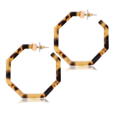 

Women Irregular Acetate Plate Hoop Lightweight Earrings Geometric Hexagon Long Ear Stud Jewelry